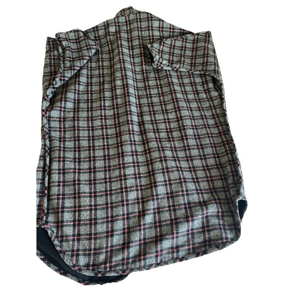 Vtg Plaid Fleece Lined Reversible Long Shacket Plus OS One Button Closure Gray - Picture 9 of 13